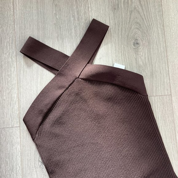 Babaton Sculpt Knit Criss Cross Dress in Rich Mocha Brown - Picture 5 of 6